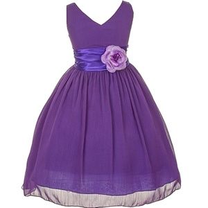 Flower girl dress little girl chiffon dress 1082 V neck tea length Easter